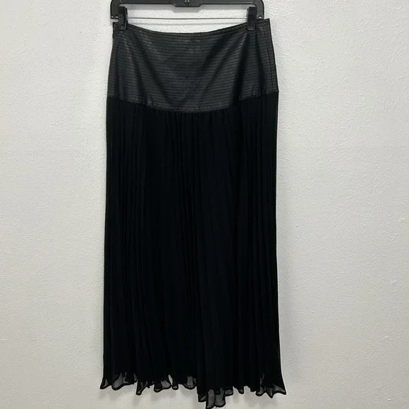 Anthropologie Maxi Skirt Faux‎ Leather Sheer Overlay Pleated Sz 6 Boho Goth Chic - Picture 5 of 10